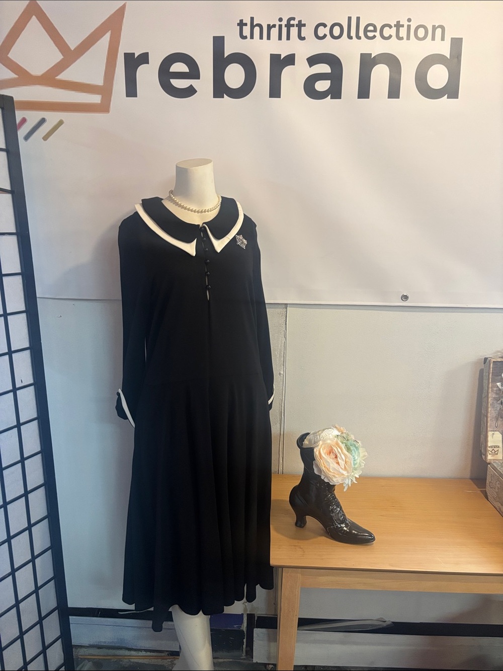 Voodoo Vixen Black Dress with White Peter Pan Collar